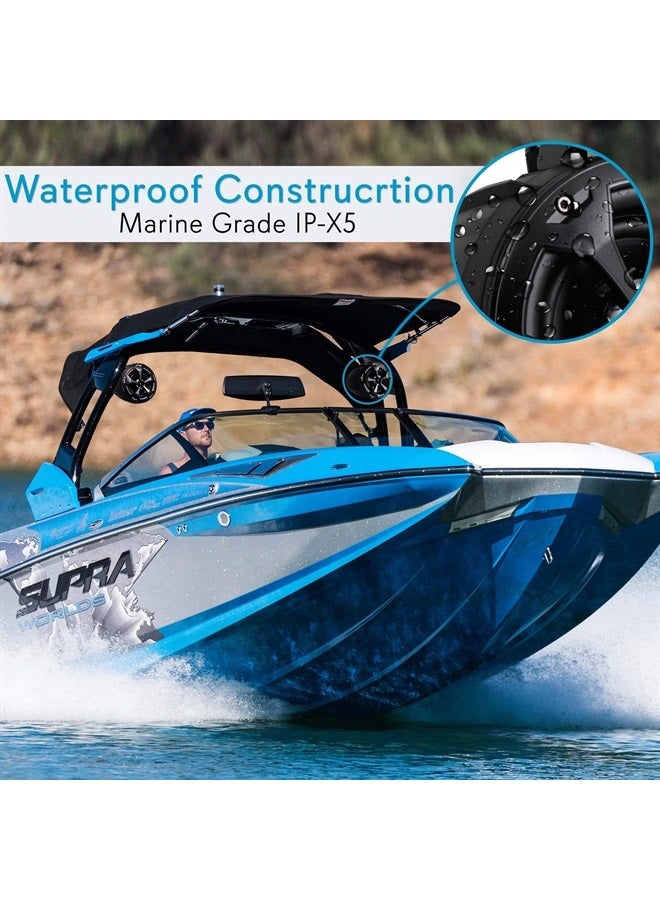 Pyle 4” Waterproof Off-Road Bluetooth Speakers -800W Power w/ Amplified Speaker System for ATV/UTV,Aux (3.5mm) Input Jack,Marine Grade Weatherproof,Great for Use w/all 12V Vehicles- PLUTV43BTA ,Black - Image 4