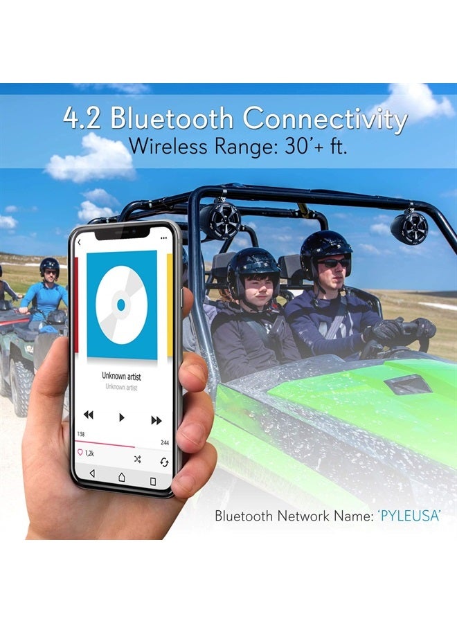 Pyle 4” Waterproof Off-Road Bluetooth Speakers -800W Power w/ Amplified Speaker System for ATV/UTV,Aux (3.5mm) Input Jack,Marine Grade Weatherproof,Great for Use w/all 12V Vehicles- PLUTV43BTA ,Black - Image 2