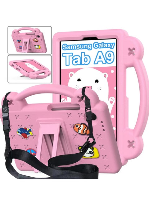 Compatible with Samsung Galaxy Tab A9 (2023), Shockproof Protective Case with Shoulder Strap Handle Holder, Lightweight EVA Kid-friendly, Drop Resistant (Pink)