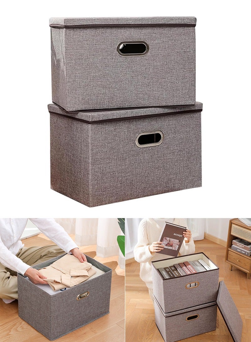 تابيت 2pcs خزانة كبيرة قابلة للطي تخزين مربع مع غطاء الملابس تخزين مربع الثقيلة الكتان تخزين مربع لعبة تخزين مربع خزانة غرفة نوم المنزل ( رمادي ) - Image 1