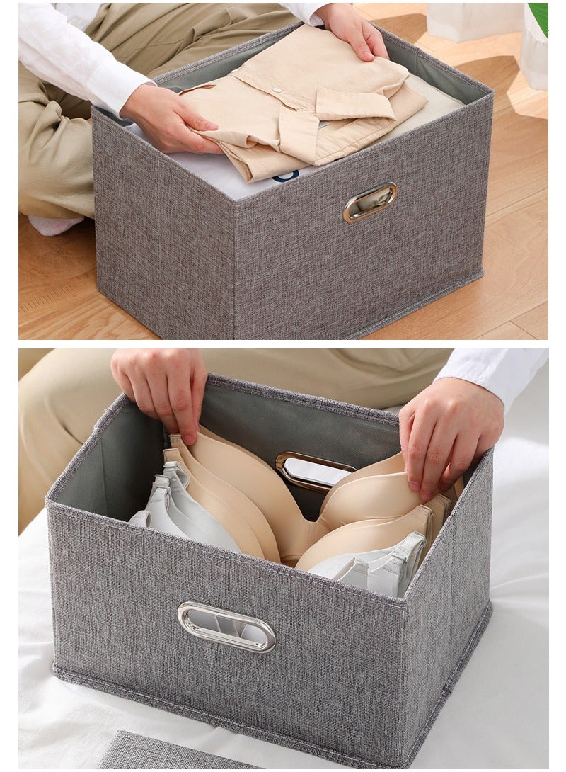 تابيت 2pcs خزانة كبيرة قابلة للطي تخزين مربع مع غطاء الملابس تخزين مربع الثقيلة الكتان تخزين مربع لعبة تخزين مربع خزانة غرفة نوم المنزل ( رمادي ) - Image 3