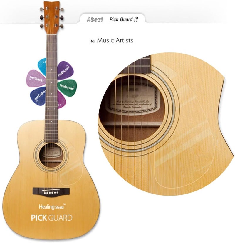 Healing Shield Premium Acoustic Guitar Pickguard Pick Guard, Transparent Self-Adhesive, Scratch Resistant Protection Coating, Anti-Dust, Anti-Fingerprint, Made in South Korea, Clear Glossy, Basic Type - Image 2