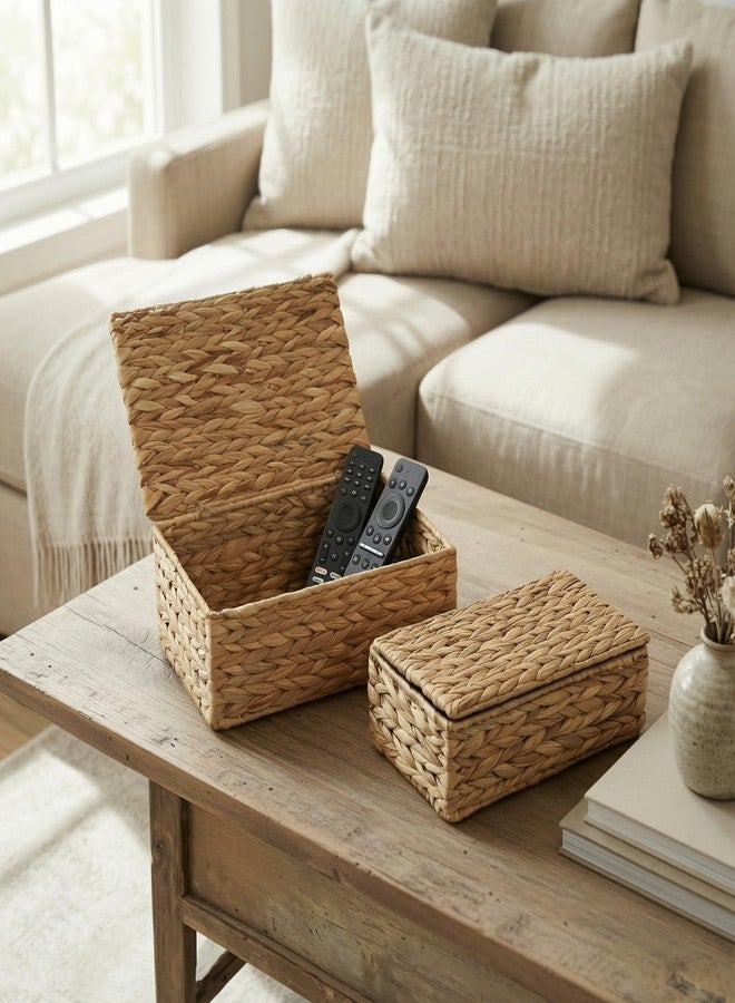 ZICOTO Decorative Storage Boxes with Lids - Set of 2 Beautiful Wicker Organizer Bins for Your Shelves & Home Decor - Safely Store Your Photos, Documents, and Memory Box Keepsakes in a Stylish Rattan Design - Image 2