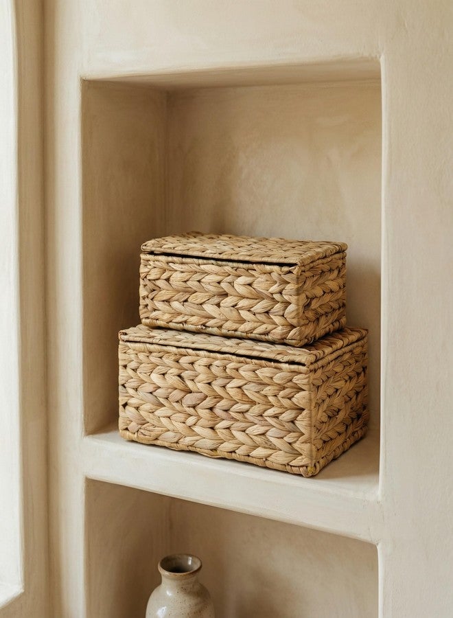 ZICOTO Decorative Storage Boxes with Lids - Set of 2 Beautiful Wicker Organizer Bins for Your Shelves & Home Decor - Safely Store Your Photos, Documents, and Memory Box Keepsakes in a Stylish Rattan Design - Image 4