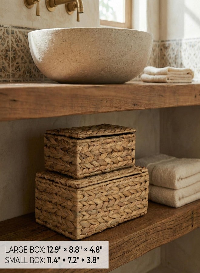 ZICOTO Decorative Storage Boxes with Lids - Set of 2 Beautiful Wicker Organizer Bins for Your Shelves & Home Decor - Safely Store Your Photos, Documents, and Memory Box Keepsakes in a Stylish Rattan Design - Image 5