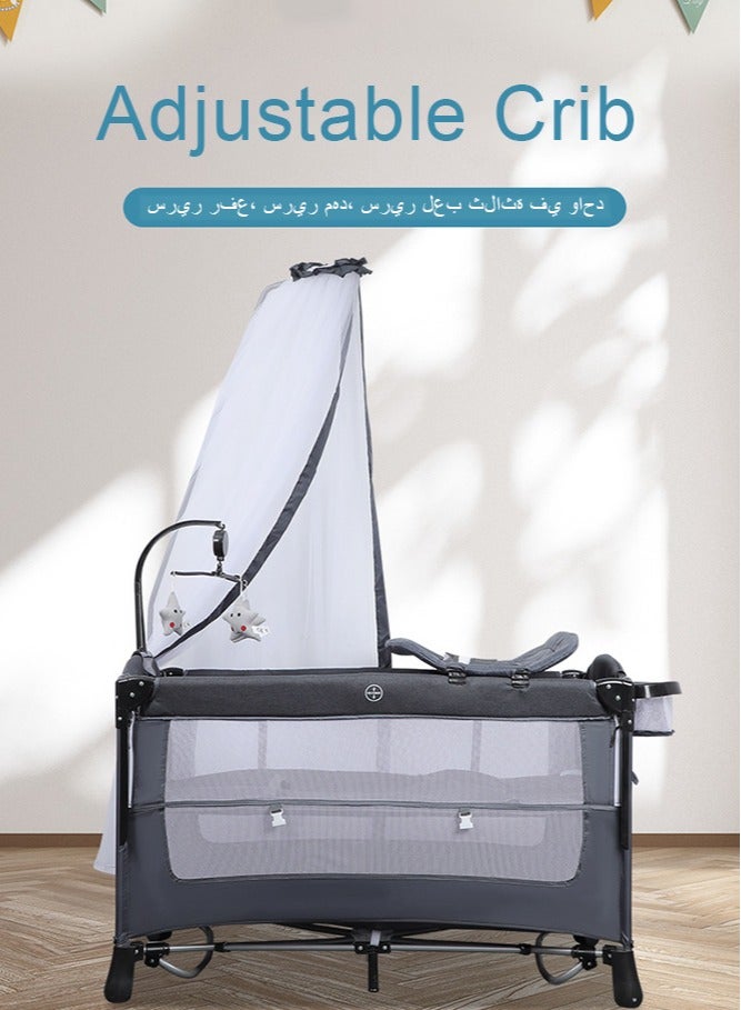 كيديليو سرير أطفال عريض 4 في 1 بجانب السرير مع مبدل حفاضات، سرير طويل بجوار السرير مع مرتبة وملاءة وموسيقى وغطاء تعتيم، بني - Image 4