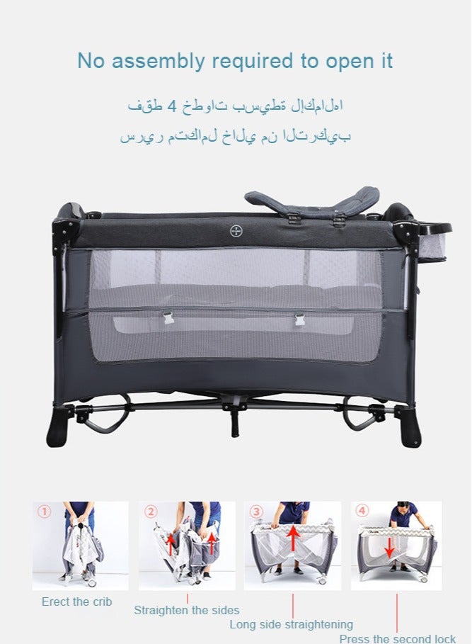 كيديليو سرير أطفال عريض 4 في 1 بجانب السرير مع مبدل حفاضات، سرير طويل بجوار السرير مع مرتبة وملاءة وموسيقى وغطاء تعتيم، بني - Image 5