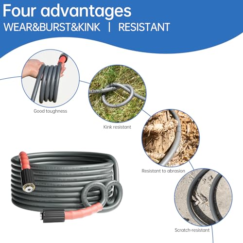 AURORA CAR Pressure Washer Hose 25FT 1/4", Kink Resistant Power Washer Hose Compatible with M22 Fittings, Replacement For Most Brand Pressure Washers, 4000 PSI, Grey - Image 4