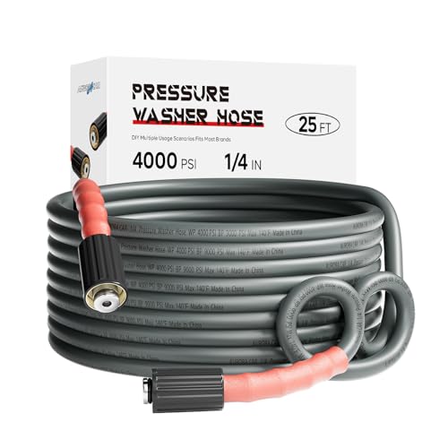 AURORA CAR Pressure Washer Hose 25FT 1/4", Kink Resistant Power Washer Hose Compatible with M22 Fittings, Replacement For Most Brand Pressure Washers, 4000 PSI, Grey - Image 1