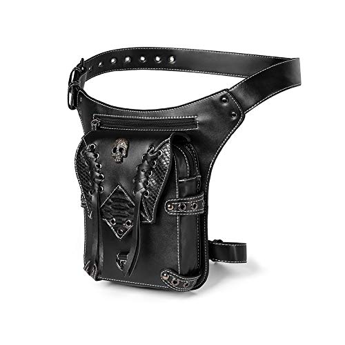 Valentoria Gothic Waist Bag Fanny Pack Leather Steampunk Crossbody Shoulder Messenger Hip Pouch (Black 038) - Image 1