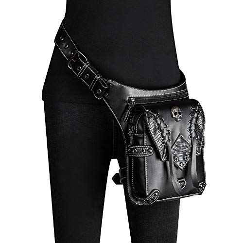 Valentoria Gothic Waist Bag Fanny Pack Leather Steampunk Crossbody Shoulder Messenger Hip Pouch (Black 038) - Image 4