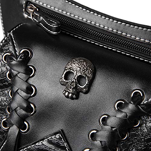 Valentoria Gothic Waist Bag Fanny Pack Leather Steampunk Crossbody Shoulder Messenger Hip Pouch (Black 038) - Image 2