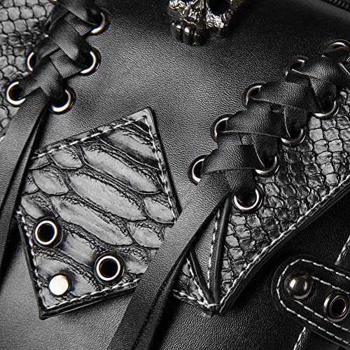Valentoria Gothic Waist Bag Fanny Pack Leather Steampunk Crossbody Shoulder Messenger Hip Pouch (Black 038) - Image 3