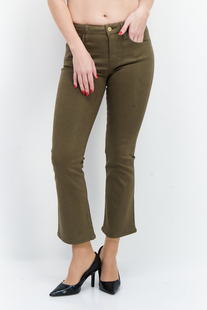 FRAME Women Regular Fit Solid Stretchable Jeans, Olive - Image 1