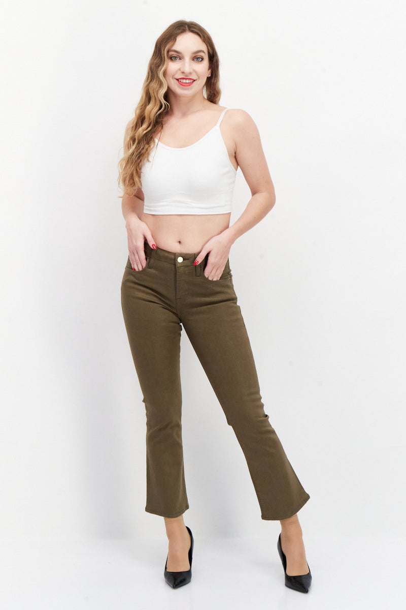 FRAME Women Regular Fit Solid Stretchable Jeans, Olive - Image 4