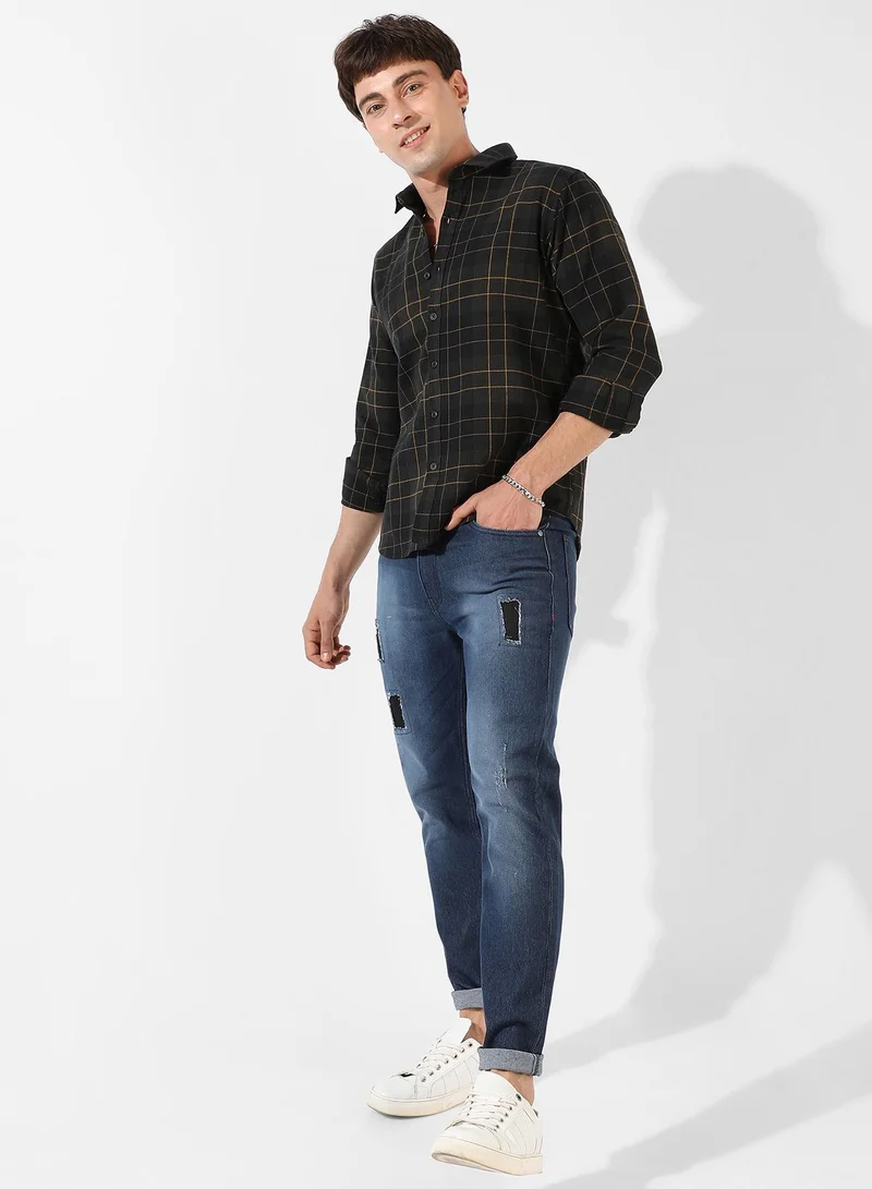 CAHOOT  Men's Dark Green Checkered Regular Fit Casual Shirt for Men | Best Price UAE
