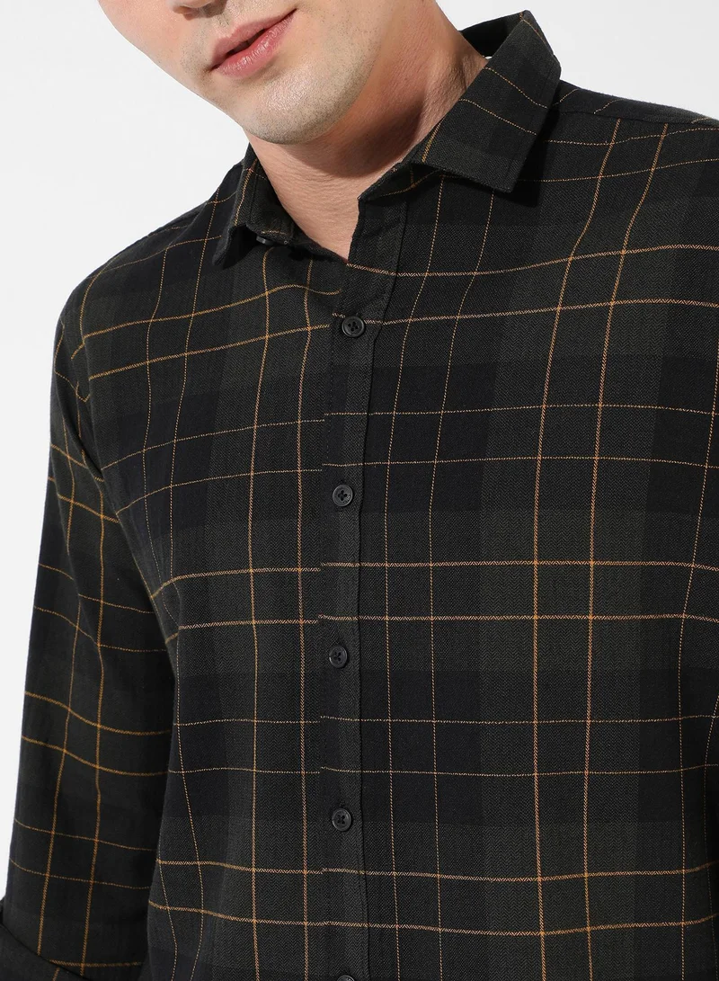 CAHOOT  Men's Dark Green Checkered Regular Fit Casual Shirt for Men | Best Price UAE