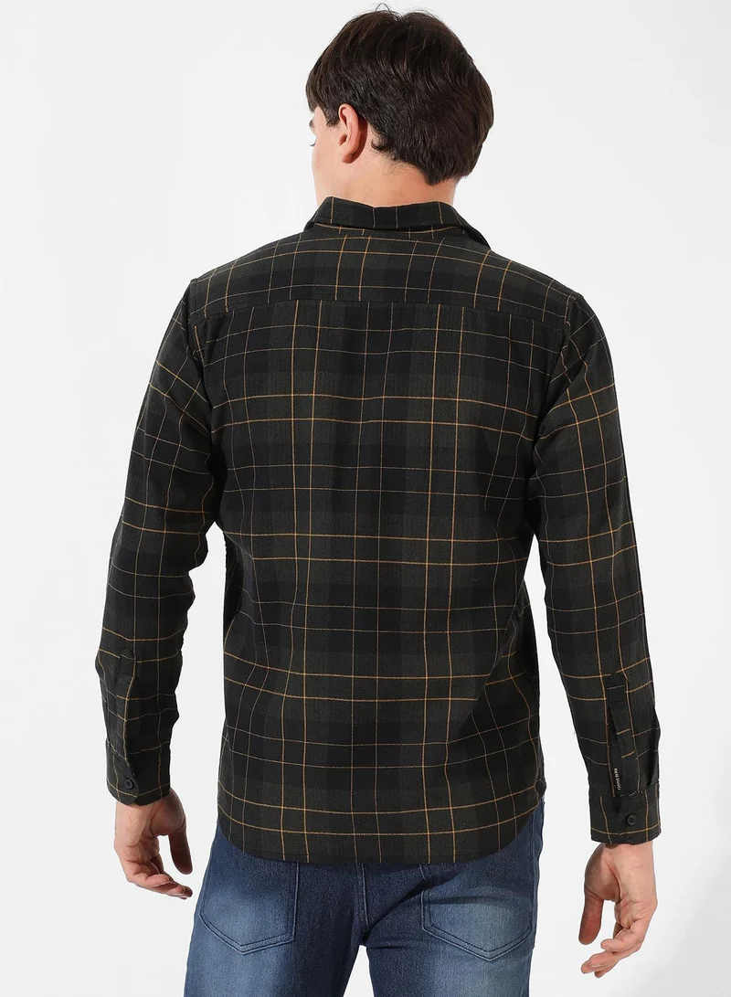 CAHOOT  Men's Dark Green Checkered Regular Fit Casual Shirt for Men | Best Price UAE