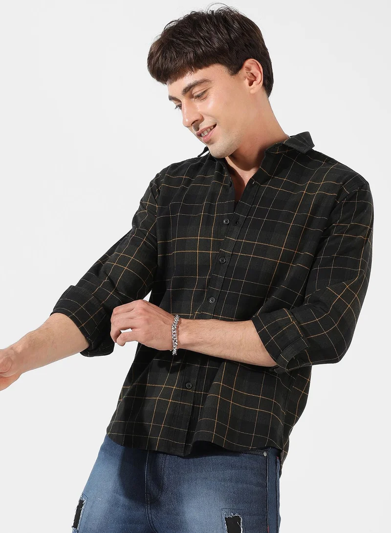 CAHOOT  Men's Dark Green Checkered Regular Fit Casual Shirt for Men | Best Price UAE