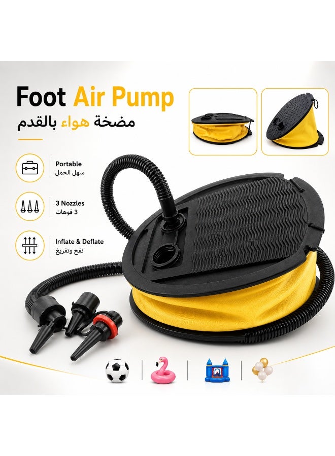 Foot Air Pump Inflator, Leather-Style Bellows Manual Foot Pump with 3 Nozzles, Inflate & Deflate Pump, 3L Capacity for Pool Floats, Swim Rings, Air Mattress - Image 1