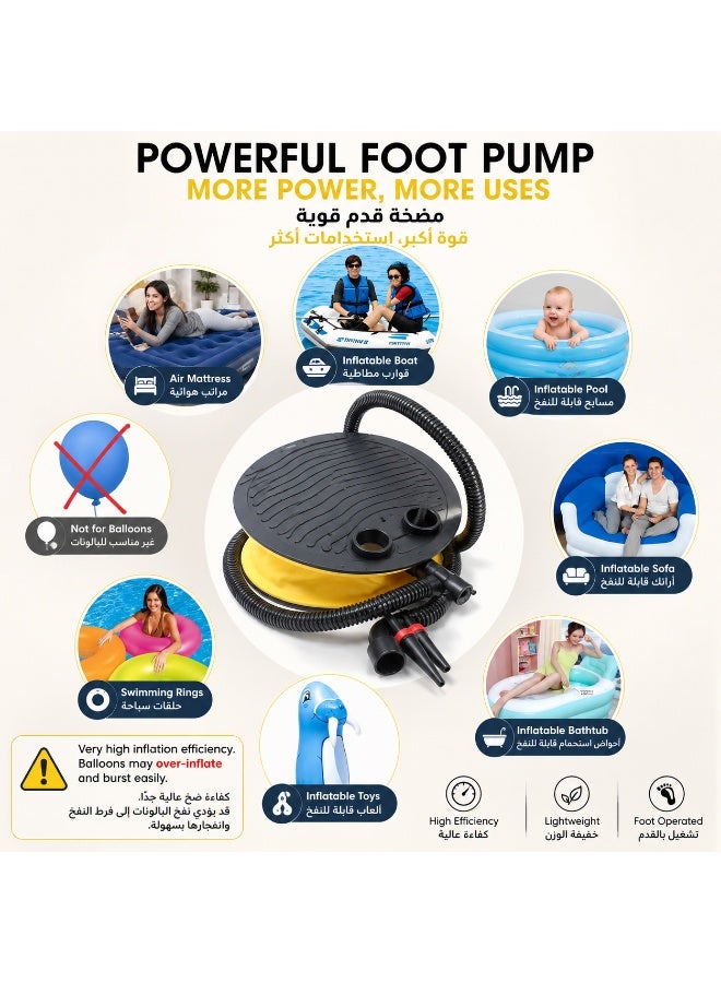 Foot Air Pump Inflator, Leather-Style Bellows Manual Foot Pump with 3 Nozzles, Inflate & Deflate Pump, 3L Capacity for Pool Floats, Swim Rings, Air Mattress - Image 2