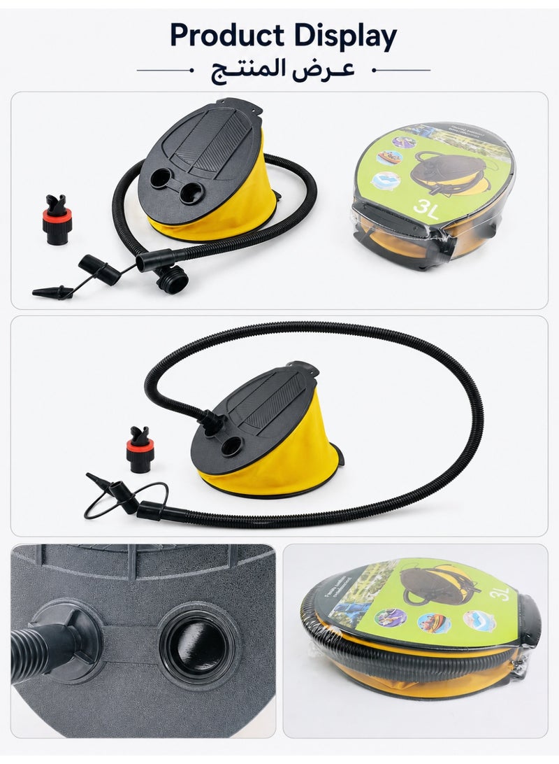 Foot Air Pump Inflator, Leather-Style Bellows Manual Foot Pump with 3 Nozzles, Inflate & Deflate Pump, 3L Capacity for Pool Floats, Swim Rings, Air Mattress - Image 4