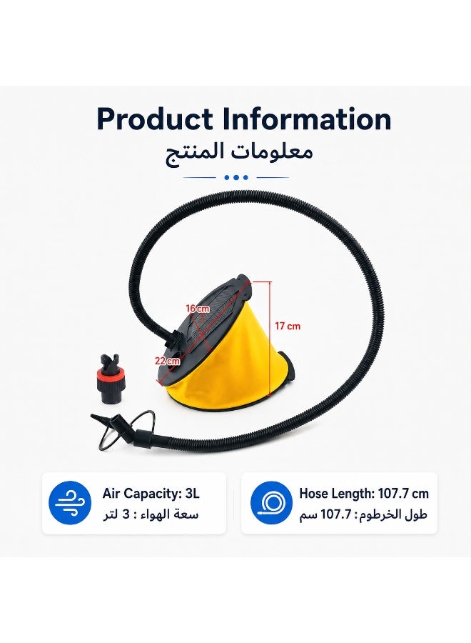 Foot Air Pump Inflator, Leather-Style Bellows Manual Foot Pump with 3 Nozzles, Inflate & Deflate Pump, 3L Capacity for Pool Floats, Swim Rings, Air Mattress - Image 5