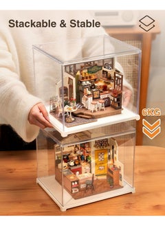Rolife Clear Acrylic Display Case For Hobby Collectibles, Easy Assemble Dust Cover Showcase Clear Storage Bins, Stackable Storage Plastic Box With Wooden Base  - Image 3