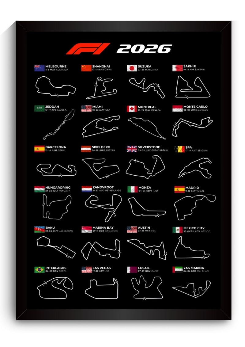 Funk You Store F1 Poster | Formula 1 Race Frame | F1 Race Calendar 2026 Poster for Wall | F1 Tracks Wall Decor | Monza, Monaco, Suzuka, Silverstone Track Room Decor Framed | Formula 1 Room Decor (F_166) - Image 1