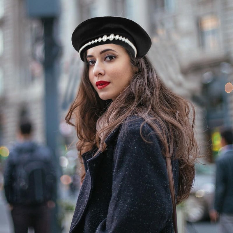Minache Women Girls Black Velvet Beret Pearls French Beret Solid Color Artist Hat Winter Warm Beanies Hats - Image 4