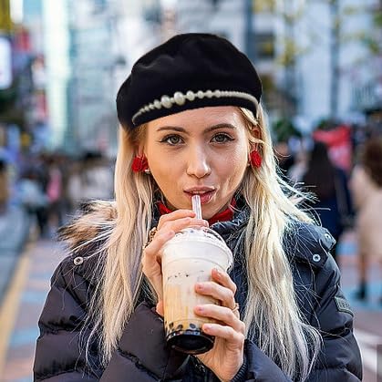 Minache Women Girls Black Velvet Beret Pearls French Beret Solid Color Artist Hat Winter Warm Beanies Hats - Image 3