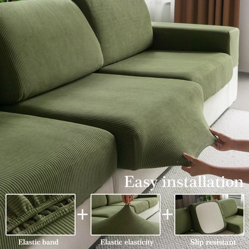 OHSIO Sectional Couch Covers, Wear Resistant Stretch Sofa Covers Washable Soft Couch Cushion Covers Anti Slip Furniture Protector Sofa Slipcovers for Pets (1 Piece Back Couch Cover, Green) - Image 5