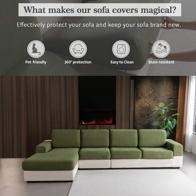 OHSIO Sectional Couch Covers, Wear Resistant Stretch Sofa Covers Washable Soft Couch Cushion Covers Anti Slip Furniture Protector Sofa Slipcovers for Pets (1 Piece Back Couch Cover, Green) - Image 4