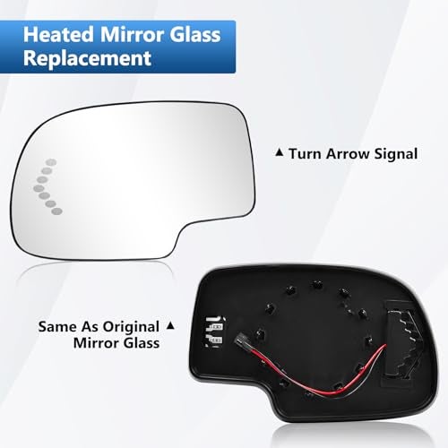 TOP-MAX Driver Side Mirror Glass Replacement for 2003-2006 Chevy Silverado GMC Sierra Tahoe Yukon Suburban Avalanche Cadillac Escalade, Heated Exterior Left Mirror with Turn Signal - Image 4
