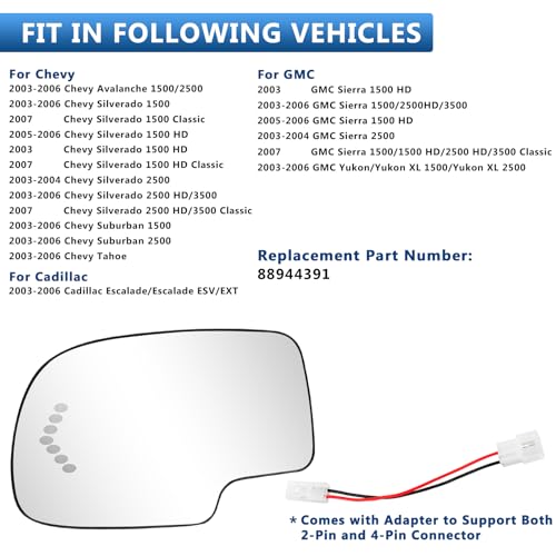 TOP-MAX Driver Side Mirror Glass Replacement for 2003-2006 Chevy Silverado GMC Sierra Tahoe Yukon Suburban Avalanche Cadillac Escalade, Heated Exterior Left Mirror with Turn Signal - Image 2