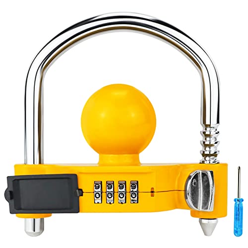Funmit Trailer Lock Universal Hitch Lock with Combination Lock, fit 1-7/8", 2", 2-5/16" Coupler, Camper Accessories for Travel Trailers Boats Trucks Rvs Yellow - Image 1