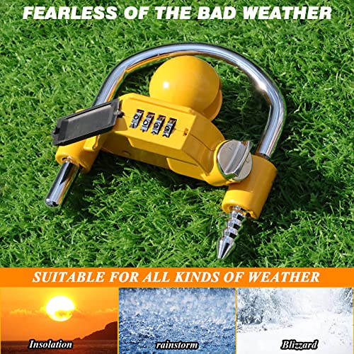 Funmit Trailer Lock Universal Hitch Lock with Combination Lock, fit 1-7/8", 2", 2-5/16" Coupler, Camper Accessories for Travel Trailers Boats Trucks Rvs Yellow - Image 3