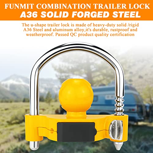 Funmit Trailer Lock Universal Hitch Lock with Combination Lock, fit 1-7/8", 2", 2-5/16" Coupler, Camper Accessories for Travel Trailers Boats Trucks Rvs Yellow - Image 5