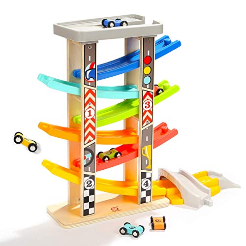 TOP Bright Wooden Race Track Car Ramp Toys for Toddlers 13 Years Old with 6 Mini Cars 1 Car Garage Extra Bridges Toddler Montessori Toys for 1 Year Old Boys Girls Birthday - Image 1