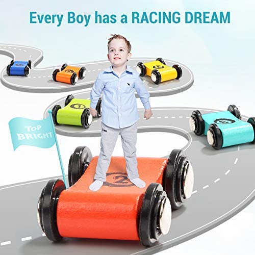 TOP Bright Wooden Race Track Car Ramp Toys for Toddlers 13 Years Old with 6 Mini Cars 1 Car Garage Extra Bridges Toddler Montessori Toys for 1 Year Old Boys Girls Birthday - Image 5
