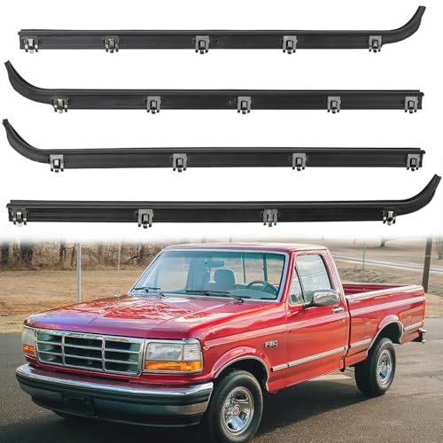 Dtomi Front Inner Outer Window Molding Sweep Felt Trim Seal Weatherstrip Kit Compatible with Ford Vehicle F150 F250 F350 Bronco 19871997 Replace E7TZ1521452A E7TZ1521453A F2TZ1521456A F2TZ1521457A 4PCS - Image 1