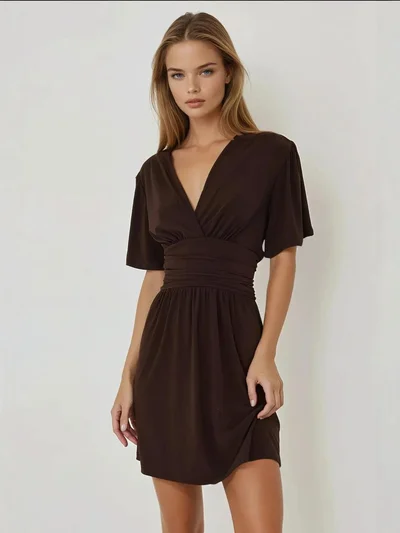 HICCUP V-Neck Short Sleeve Mini Dress