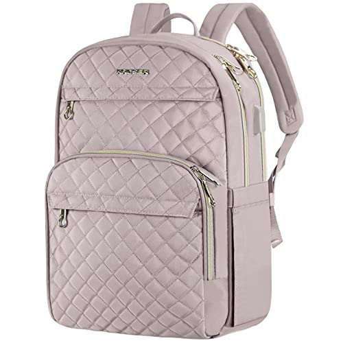 KROSER Laptop Backpack for Women 15.6 Inch Stylish Daypack with USB Charging Port, Water-repellent Nylon Backpack for Travel/Business, Dusty Pink - Image 1