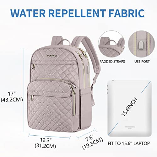 KROSER Laptop Backpack for Women 15.6 Inch Stylish Daypack with USB Charging Port, Water-repellent Nylon Backpack for Travel/Business, Dusty Pink - Image 4