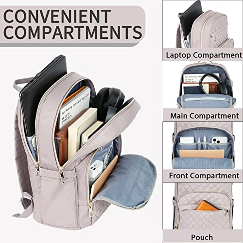 KROSER Laptop Backpack for Women 15.6 Inch Stylish Daypack with USB Charging Port, Water-repellent Nylon Backpack for Travel/Business, Dusty Pink - Image 2