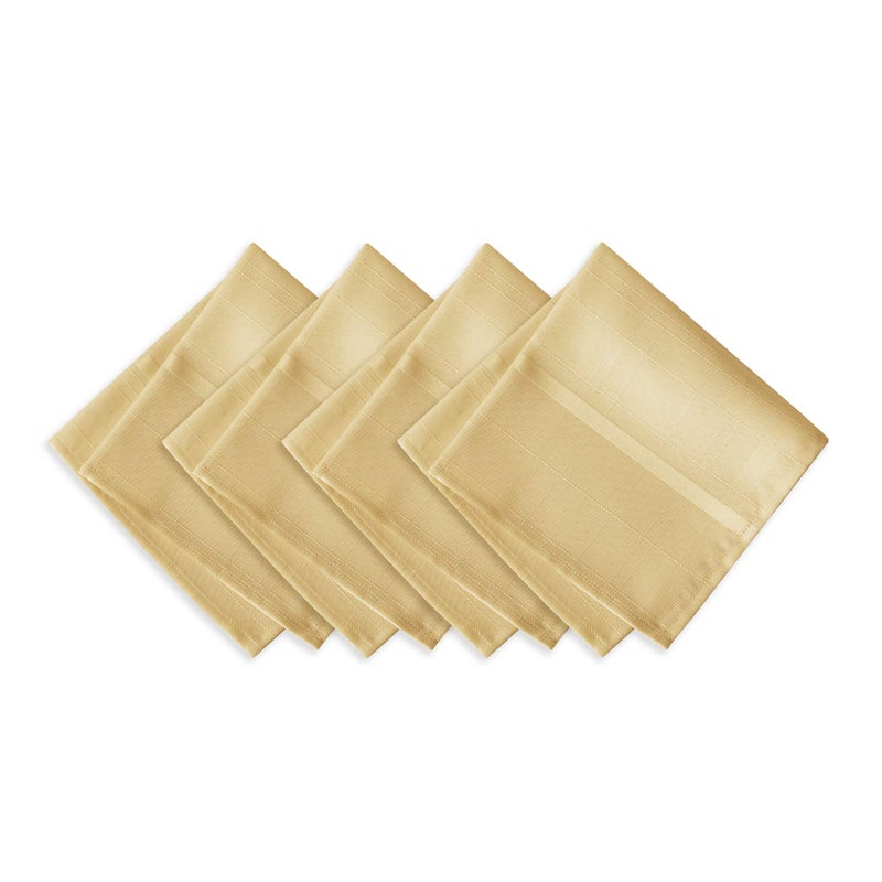 Newbridge Set of 4 Square Fabric Napkins Elegance Plaid 100 Polyester No Iron Soil Resistant Dining Room Party and Banquet Napkins Solid Textured Ribbon Gold