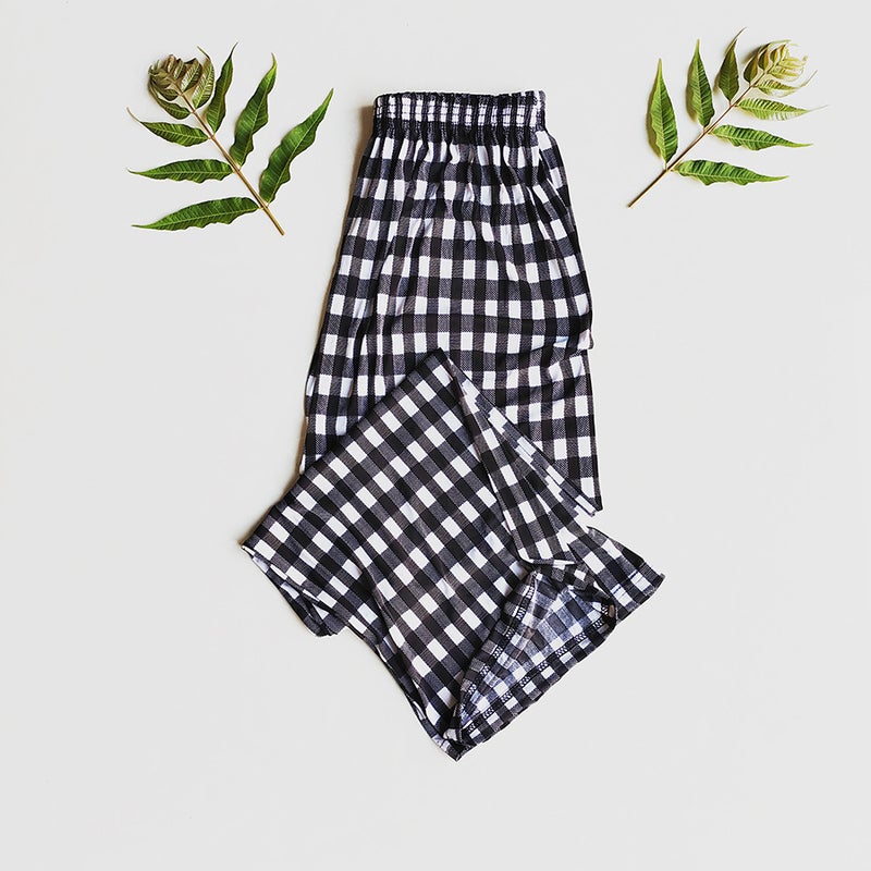 Cross-border Fashion Ink Butterfly National Style Casual Pants Womens New Chinese Style Loose Wide Leg Loose Summer New Ankle-length Pants Small coarse cloth plaid 2 nine-point straight floral pants 