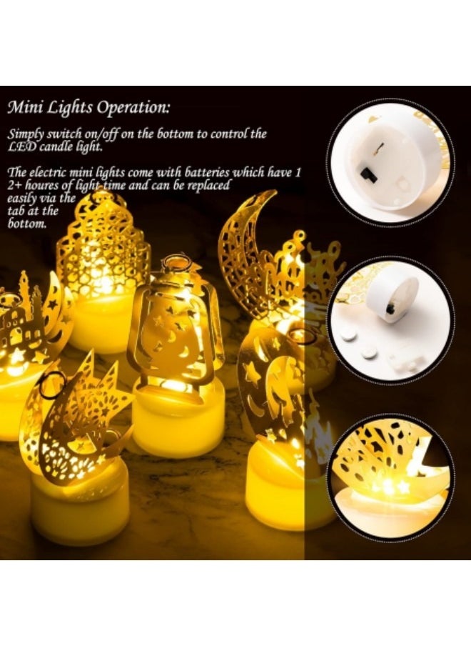 GGEROU 5Pcs Ramadan Lantern Decoration,Eid Candle Lights,Ramadan LED Candle Lantern,Castle, Vintage Oil Lamp, Pagoda,Moon Lighthouse Eid Mubarak Lamp, for Eid Wall Table Decor  - Image 2
