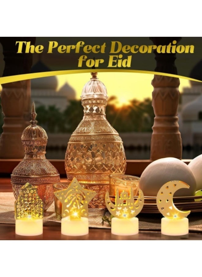 GGEROU 5Pcs Ramadan Lantern Decoration,Eid Candle Lights,Ramadan LED Candle Lantern,Castle, Vintage Oil Lamp, Pagoda,Moon Lighthouse Eid Mubarak Lamp, for Eid Wall Table Decor  - Image 4