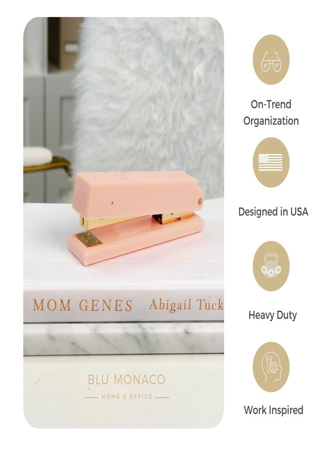 BLU MONACO Pink Stapler | Cute Stylish Desk Stapler with Smooth Metal Mechanism | Aesthetic Office Stapler for Home School Work | Chic Pink Office Supplies | Manual Staplers for Desk - Image 3